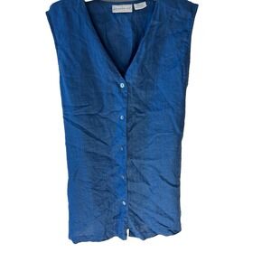 Vtg Pursuits LTD Linen Women Shirt XL‎ Blue Classic Quiet Luxury Lightweight